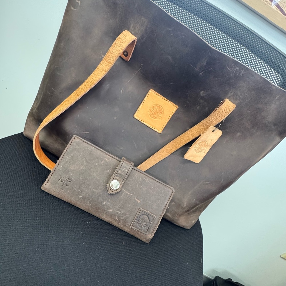 Elegant Dark Brown Tote and Wallet Set
